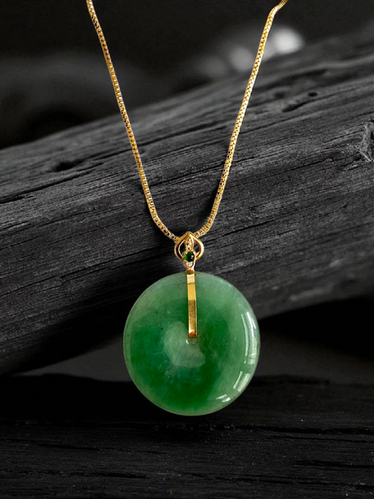 Cheung's Round Donut Burmese A-Jade 22.50 mm Pendant (with 18K Yellow Gold) - HKJSL Certified V2