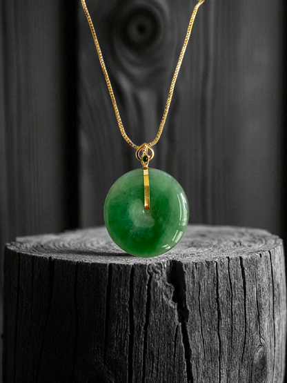 Cheung's Round Donut Burmese A-Jade 22.50 mm Pendant (with 18K Yellow Gold) - HKJSL Certified V2