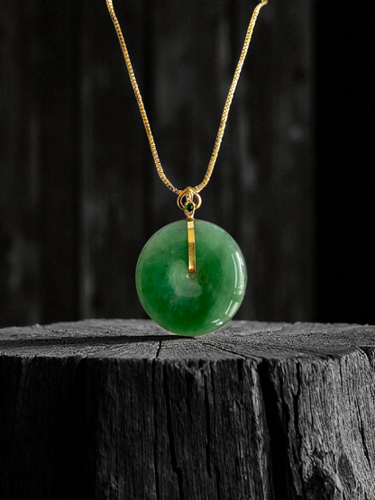 Cheung's Round Donut Burmese A-Jade 22.50 mm Pendant (with 18K Yellow Gold) - HKJSL Certified V2