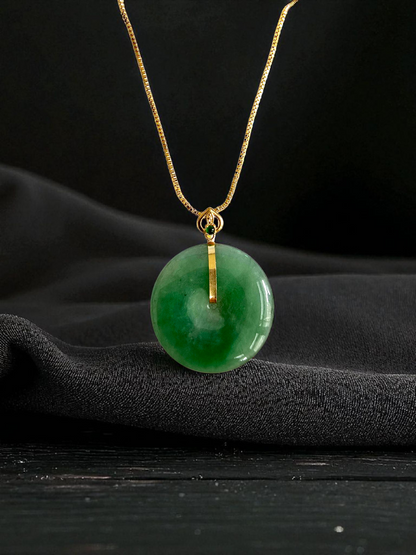 Cheung's Round Donut Burmese A-Jade 22.50 mm Pendant (with 18K Yellow Gold) - HKJSL Certified V2