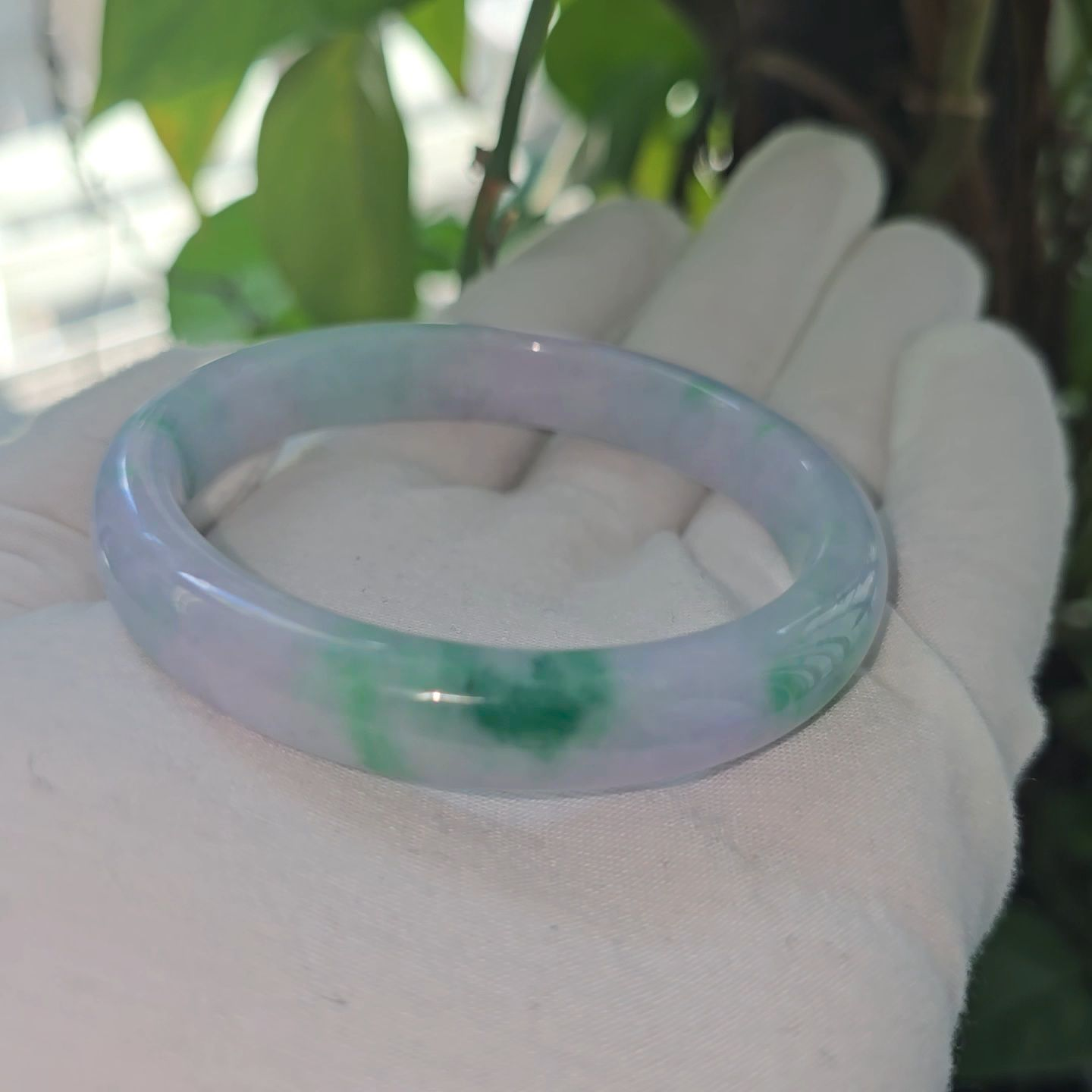 Earth's (MADE IN JAPAN) Burmese Green and Lavender A-Jade Round Bangle Bracelet - Certified 08831