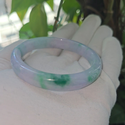 Earth's (MADE IN JAPAN) Burmese Green and Lavender A-Jade Round Bangle Bracelet - Certified 08831