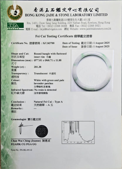 Earth's (MADE IN JAPAN) Burmese Green and Lavender A-Jade Round Bangle Bracelet - Certified 08831