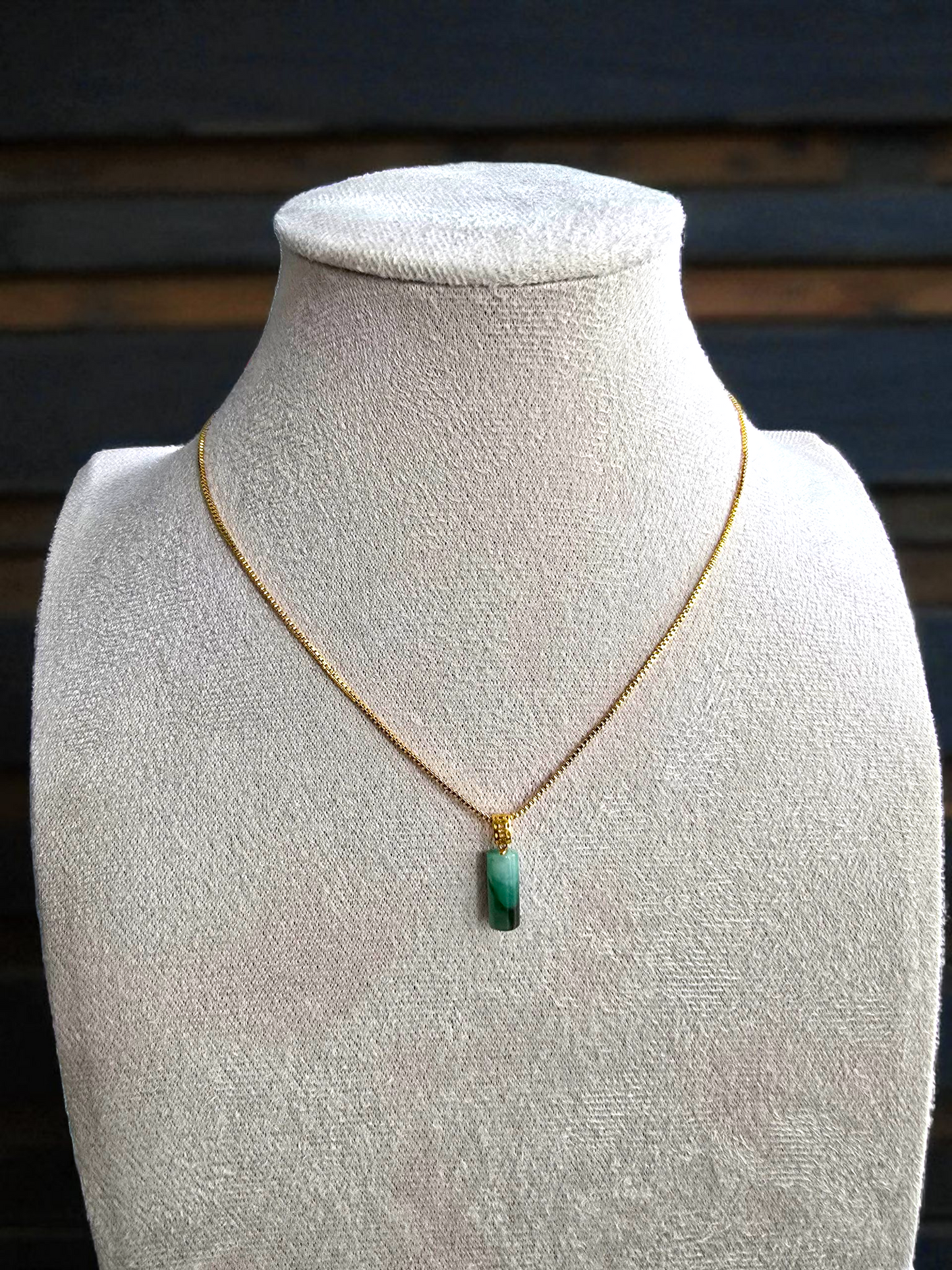 Hokkaido (MADE IN JAPAN) Tube Burmese A-Jadeite Charm Pendant (with 18K Yellow Gold) - Certified - V1