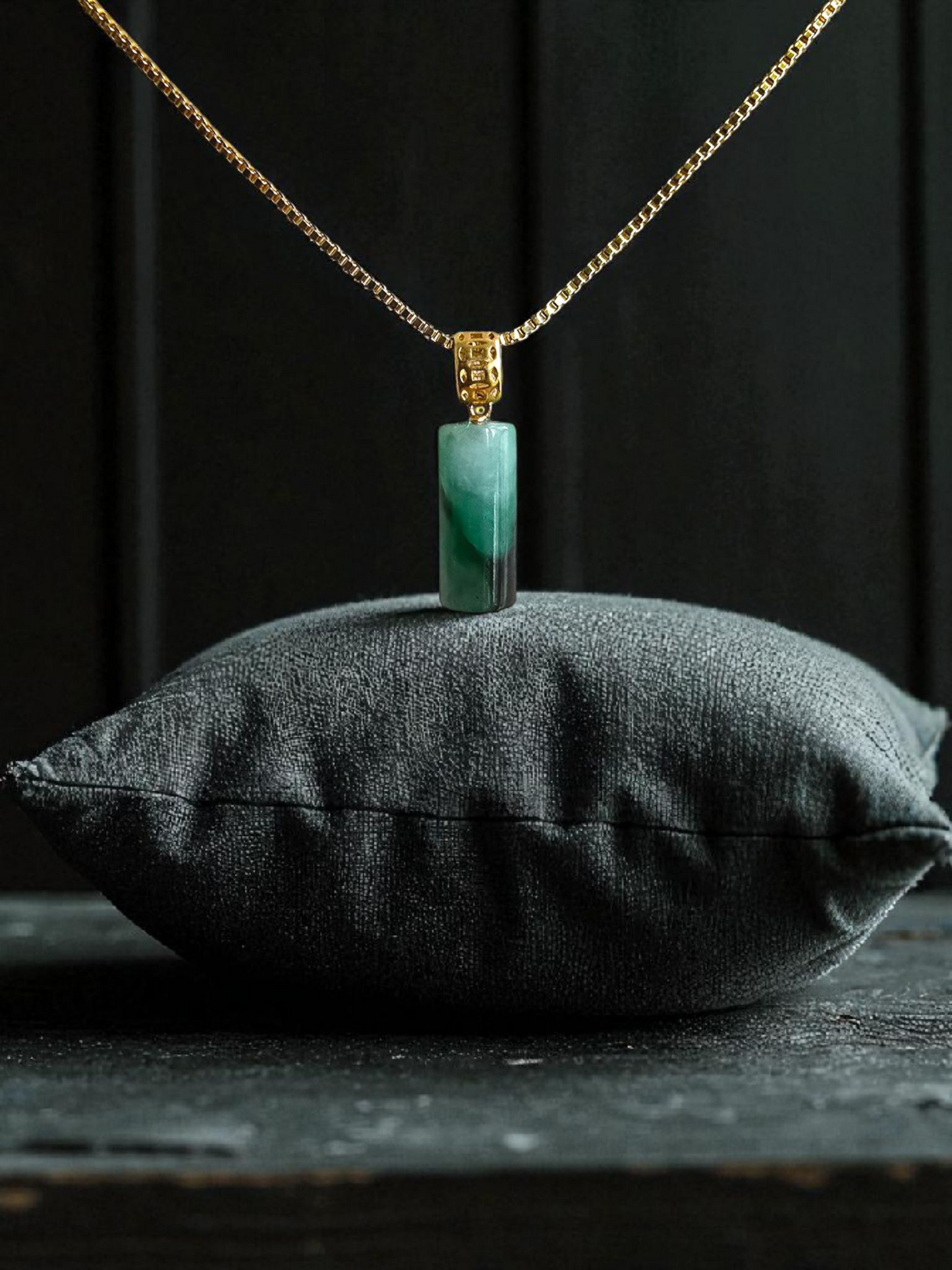 Hokkaido (MADE IN JAPAN) Tube Burmese A-Jadeite Charm Pendant (with 18K Yellow Gold) - Certified - V1