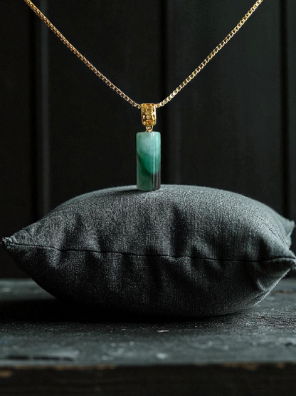 Hokkaido (MADE IN JAPAN) Tube Burmese A-Jadeite Charm Pendant (with 18K Yellow Gold) - Certified - V1