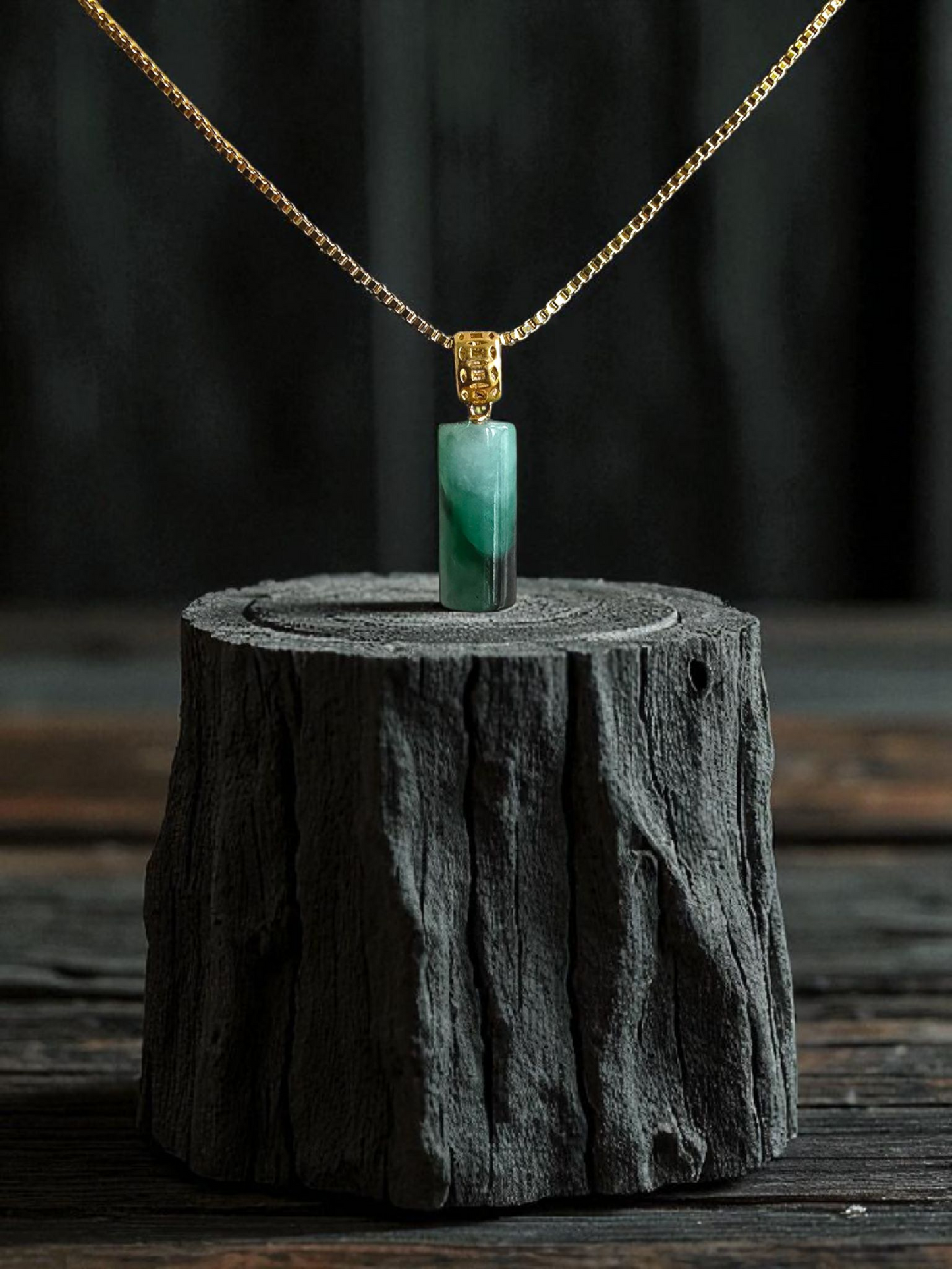 Hokkaido (MADE IN JAPAN) Tube Burmese A-Jadeite Charm Pendant (with 18K Yellow Gold) - Certified - V1