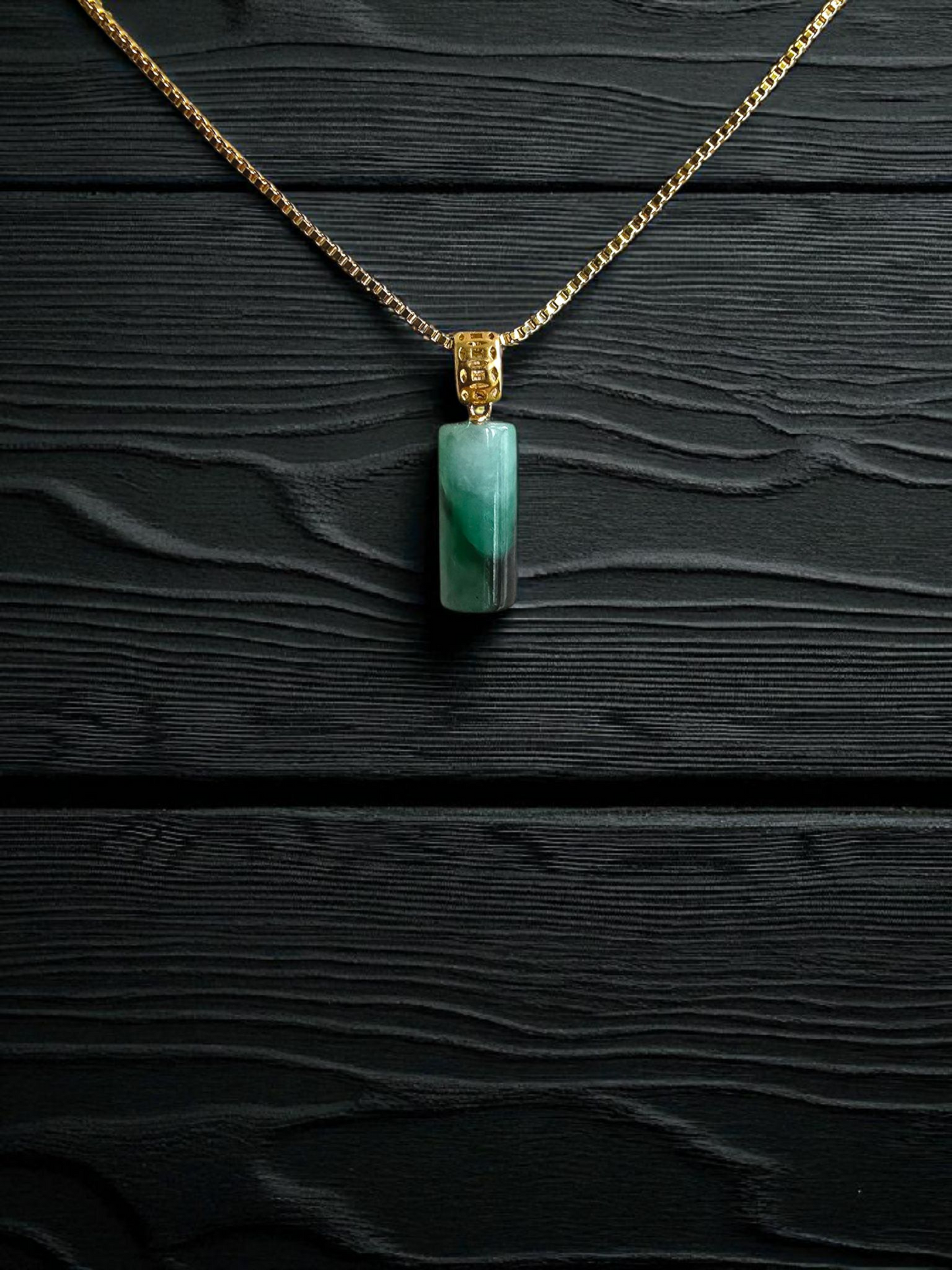 Hokkaido (MADE IN JAPAN) Tube Burmese A-Jadeite Charm Pendant (with 18K Yellow Gold) - Certified - V1