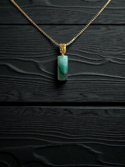 Hokkaido (MADE IN JAPAN) Tube Burmese A-Jadeite Charm Pendant (with 18K Yellow Gold) - Certified - V1