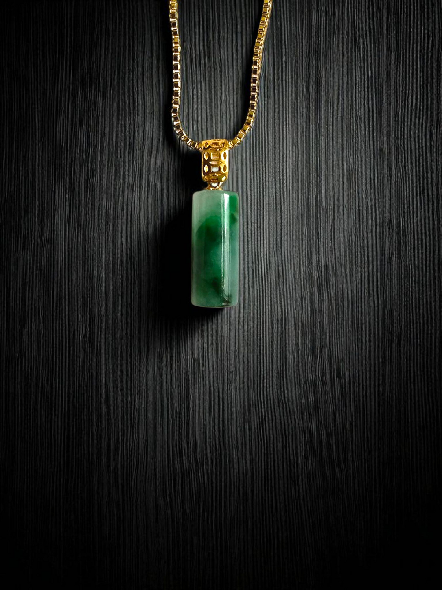 Hokkaido (MADE IN JAPAN) Tube Burmese A-Jadeite Charm Pendant (with 18K Yellow Gold) - Certified - V1