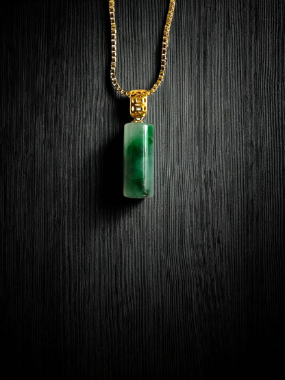 Hokkaido (MADE IN JAPAN) Tube Burmese A-Jadeite Charm Pendant (with 18K Yellow Gold) - Certified - V1
