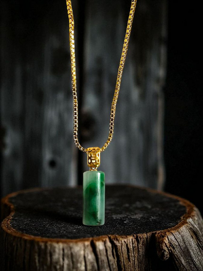 Hokkaido (MADE IN JAPAN) Tube Burmese A-Jadeite Charm Pendant (with 18K Yellow Gold) - Certified - V1