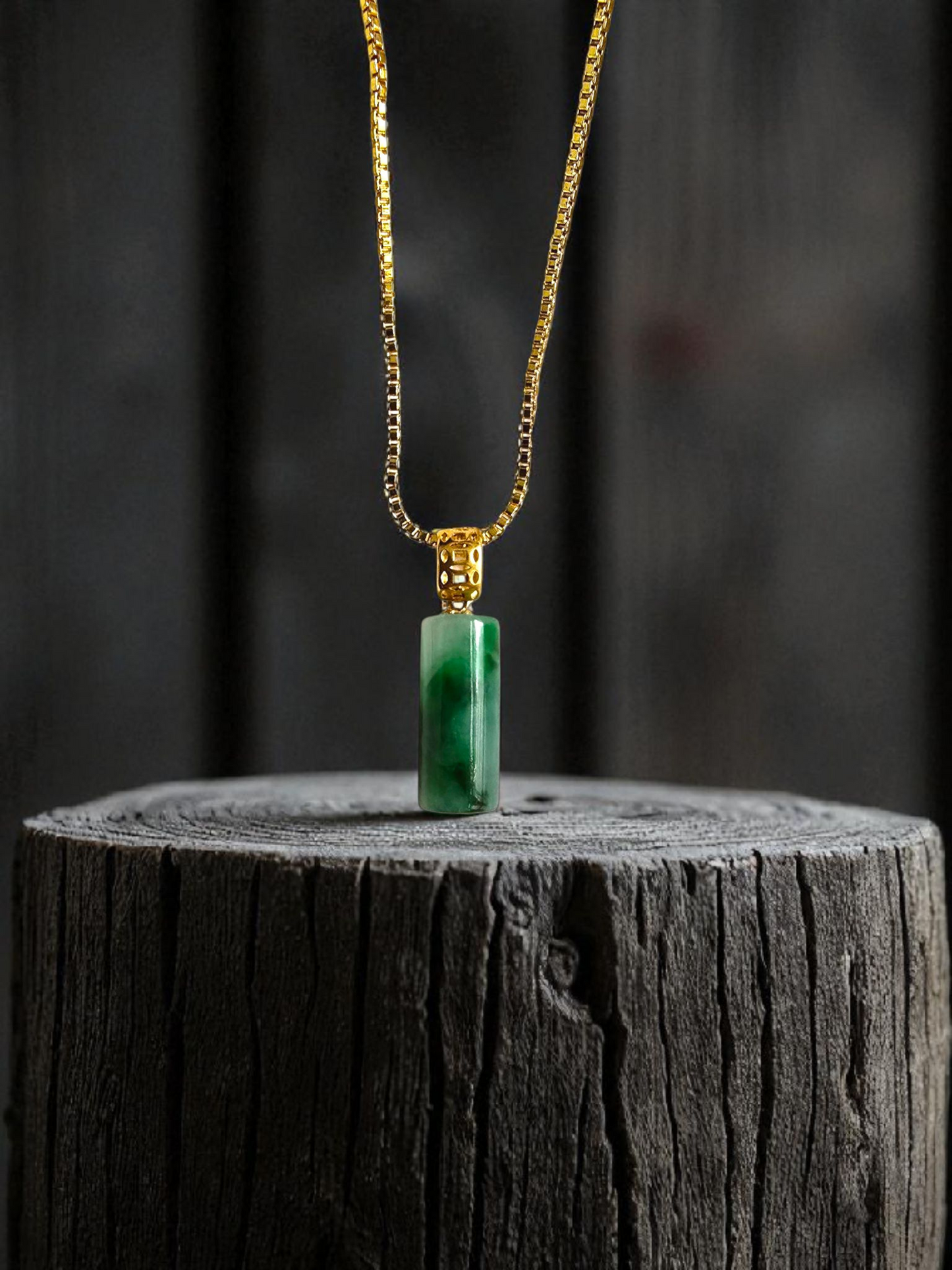 Hokkaido (MADE IN JAPAN) Tube Burmese A-Jadeite Charm Pendant (with 18K Yellow Gold) - Certified - V1