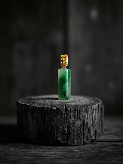 Hokkaido (MADE IN JAPAN) Tube Burmese A-Jadeite Charm Pendant (with 18K Yellow Gold) - Certified - V1