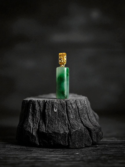 Hokkaido (MADE IN JAPAN) Tube Burmese A-Jadeite Charm Pendant (with 18K Yellow Gold) - Certified - V1