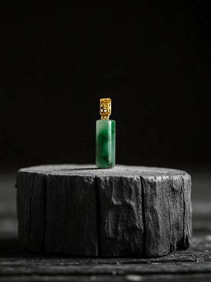 Hokkaido (MADE IN JAPAN) Tube Burmese A-Jadeite Charm Pendant (with 18K Yellow Gold) - Certified - V1