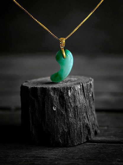 Ginza Magatama (MADE IN JAPAN) Burmese A-Jadeite Charm Pendant (with 18K Yellow Gold) - Certified - V1