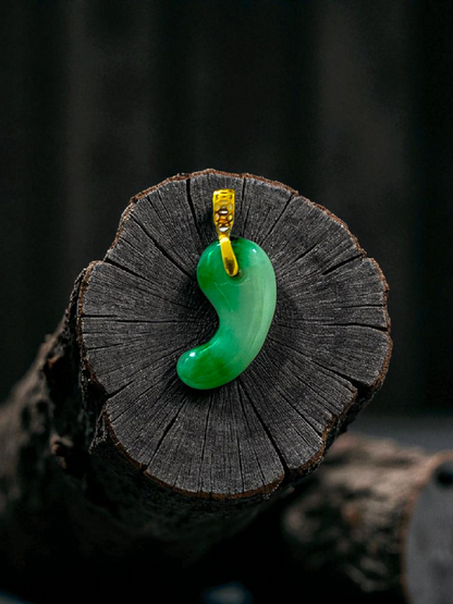 Ginza Magatama (MADE IN JAPAN) Burmese A-Jadeite Charm Pendant (with 18K Yellow Gold) - Certified - V1