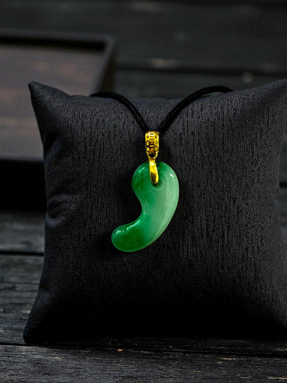 Ginza Magatama (MADE IN JAPAN) Burmese A-Jadeite Charm Pendant (with 18K Yellow Gold) - Certified - V1