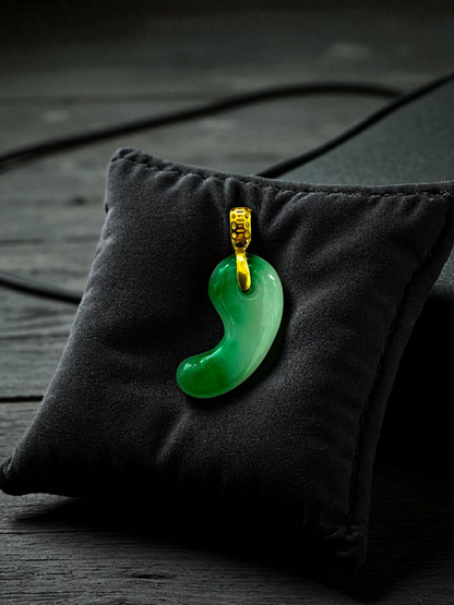 Ginza Magatama (MADE IN JAPAN) Burmese A-Jadeite Charm Pendant (with 18K Yellow Gold) - Certified - V1