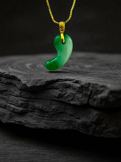 Ginza Magatama (MADE IN JAPAN) Burmese A-Jadeite Charm Pendant (with 18K Yellow Gold) - Certified - V1