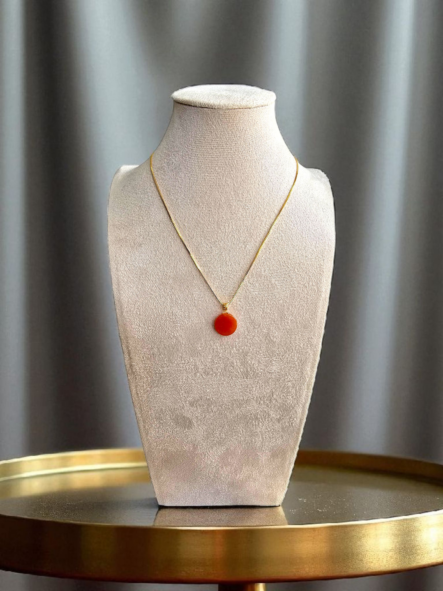 Aka Fuji Disc (MADE IN JAPAN) Burmese Red A-Jadeite Charm Pendant (with 18K Yellow Gold) - Certified