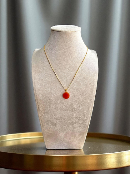 Aka Fuji Disc (MADE IN JAPAN) Burmese Red A-Jadeite Charm Pendant (with 18K Yellow Gold) - Certified