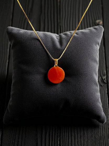 Aka Fuji Disc (MADE IN JAPAN) Burmese Red A-Jadeite Charm Pendant (with 18K Yellow Gold) - Certified