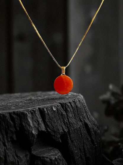 Aka Fuji Disc (MADE IN JAPAN) Burmese Red A-Jadeite Charm Pendant (with 18K Yellow Gold) - Certified