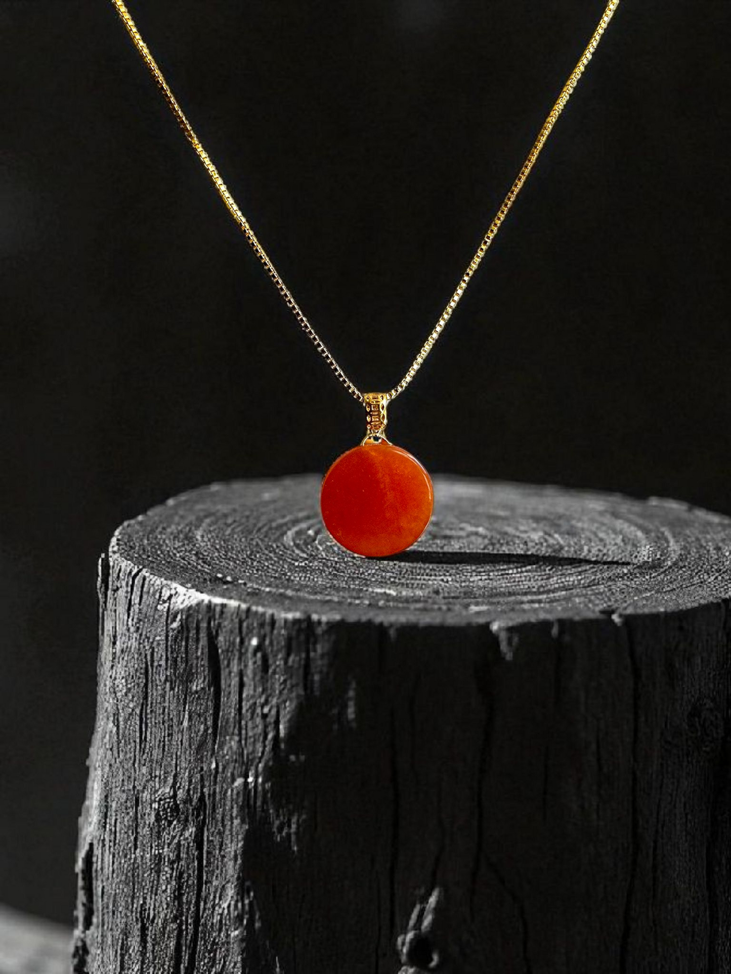 Aka Fuji Disc (MADE IN JAPAN) Burmese Red A-Jadeite Charm Pendant (with 18K Yellow Gold) - Certified