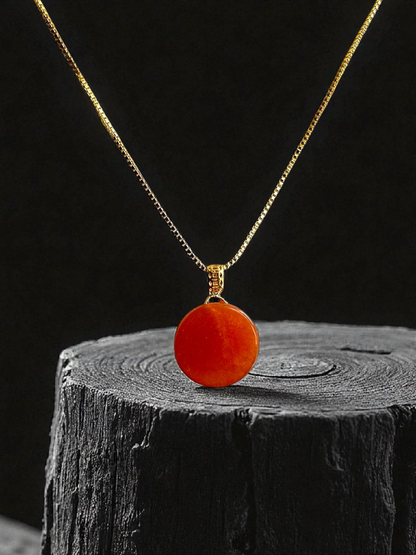 Aka Fuji Disc (MADE IN JAPAN) Burmese Red A-Jadeite Charm Pendant (with 18K Yellow Gold) - Certified