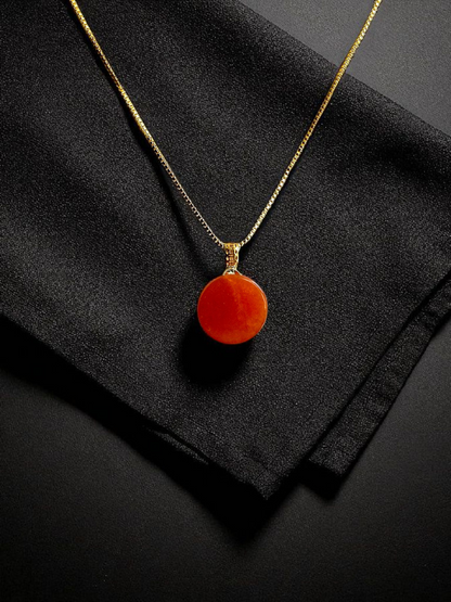 Aka Fuji Disc (MADE IN JAPAN) Burmese Red A-Jadeite Charm Pendant (with 18K Yellow Gold) - Certified