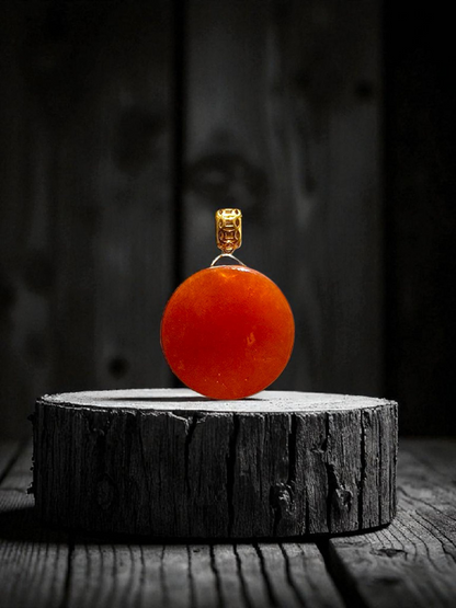 Aka Fuji Disc (MADE IN JAPAN) Burmese Red A-Jadeite Charm Pendant (with 18K Yellow Gold) - Certified