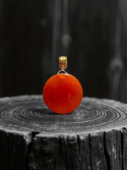 Aka Fuji Disc (MADE IN JAPAN) Burmese Red A-Jadeite Charm Pendant (with 18K Yellow Gold) - Certified