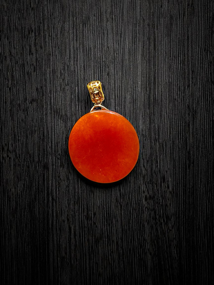 Aka Fuji Disc (MADE IN JAPAN) Burmese Red A-Jadeite Charm Pendant (with 18K Yellow Gold) - Certified