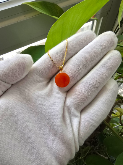 Aka Fuji Disc (MADE IN JAPAN) Burmese Red A-Jadeite Charm Pendant (with 18K Yellow Gold) - Certified