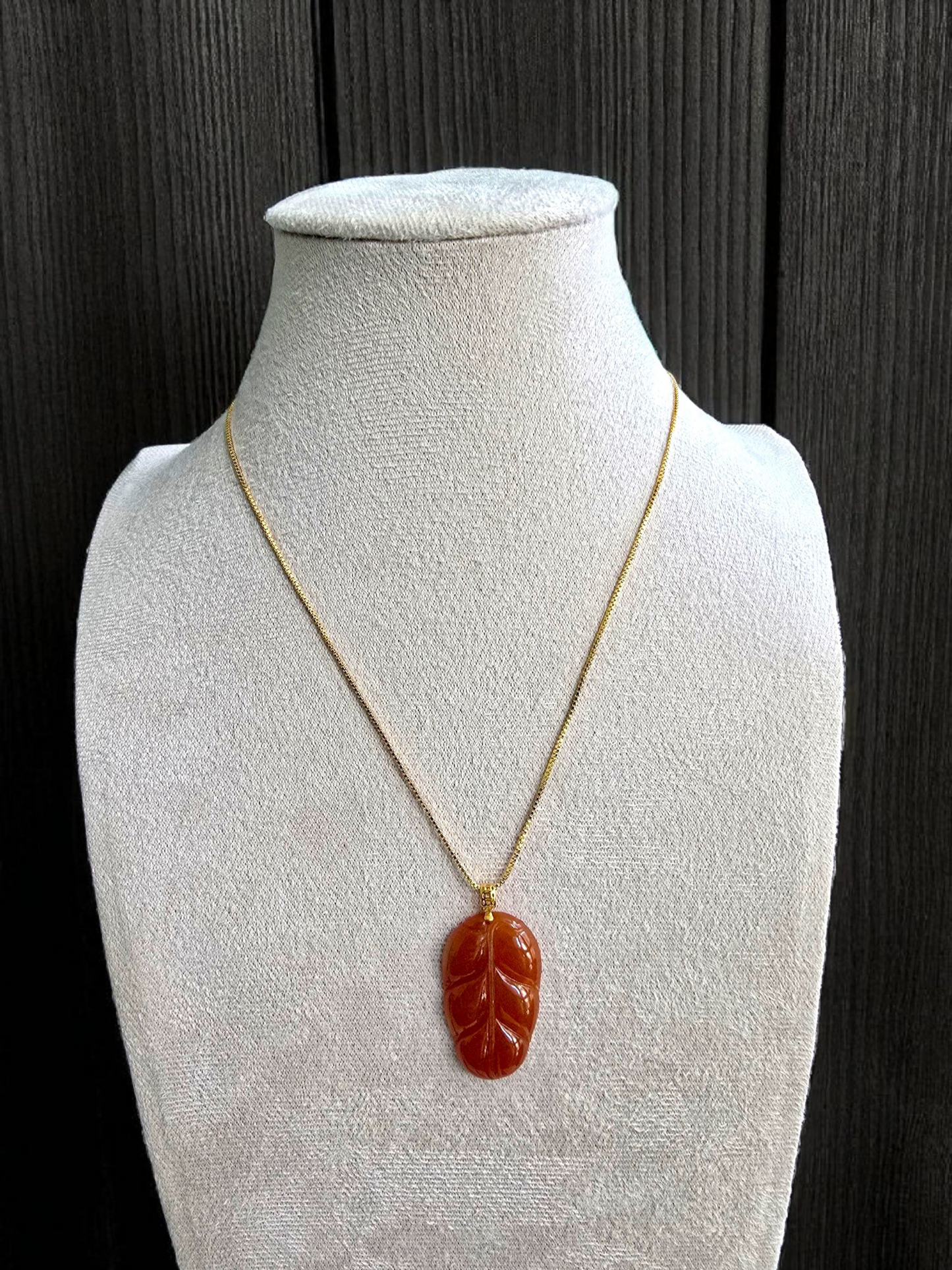 Aka Fuji Leaf (MADE IN JAPAN) Burmese Red A-Jadeite Charm Pendant (with 18K Yellow Gold) - Certified