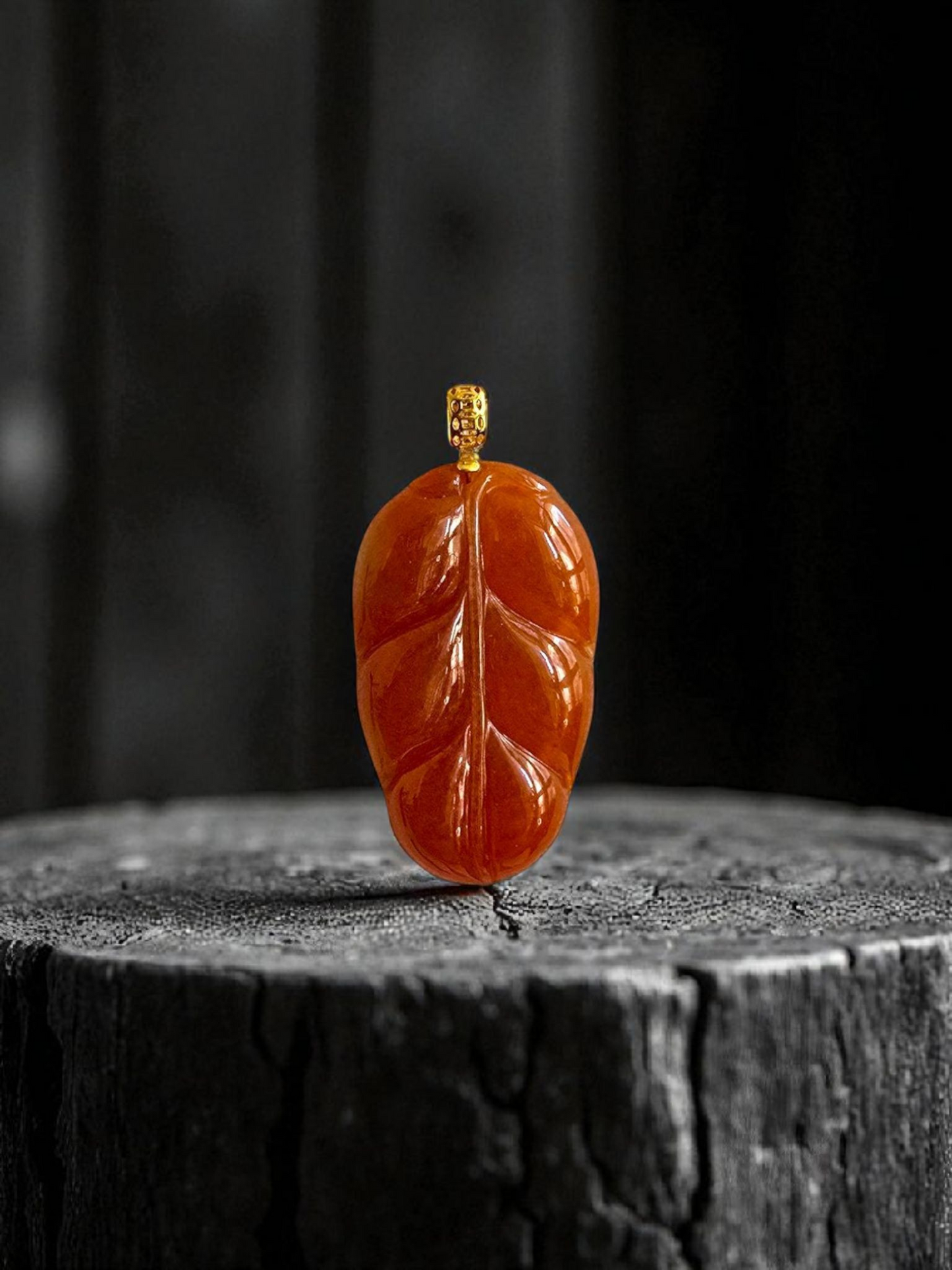 Aka Fuji Leaf (MADE IN JAPAN) Burmese Red A-Jadeite Charm Pendant (with 18K Yellow Gold) - Certified