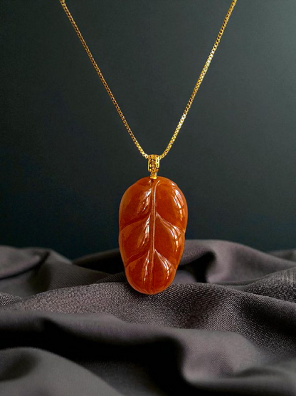 Aka Fuji Leaf (MADE IN JAPAN) Burmese Red A-Jadeite Charm Pendant (with 18K Yellow Gold) - Certified