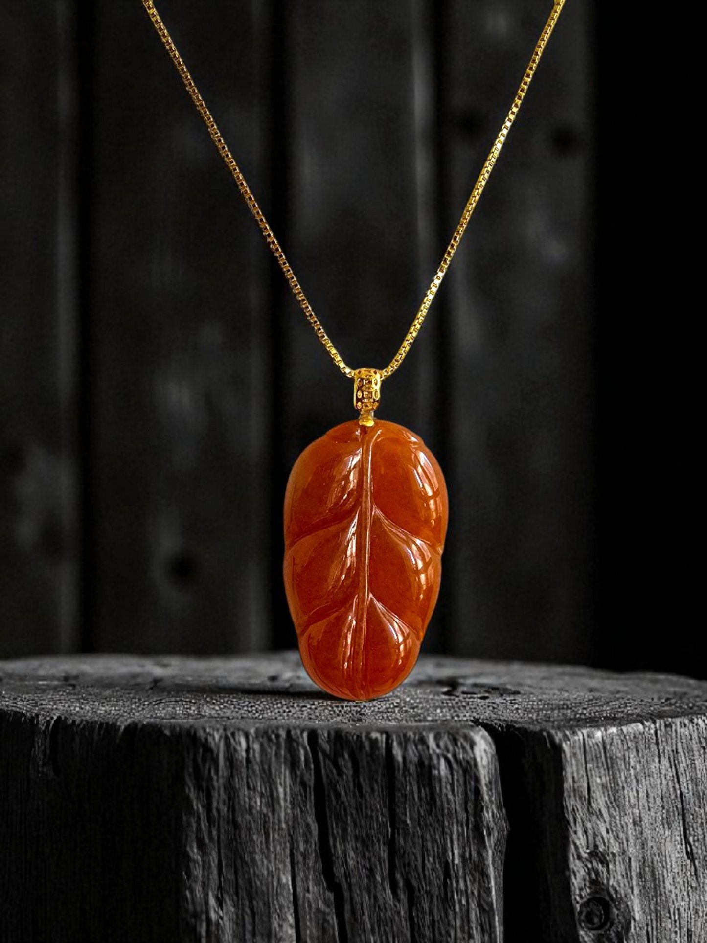 Aka Fuji Leaf (MADE IN JAPAN) Burmese Red A-Jadeite Charm Pendant (with 18K Yellow Gold) - Certified