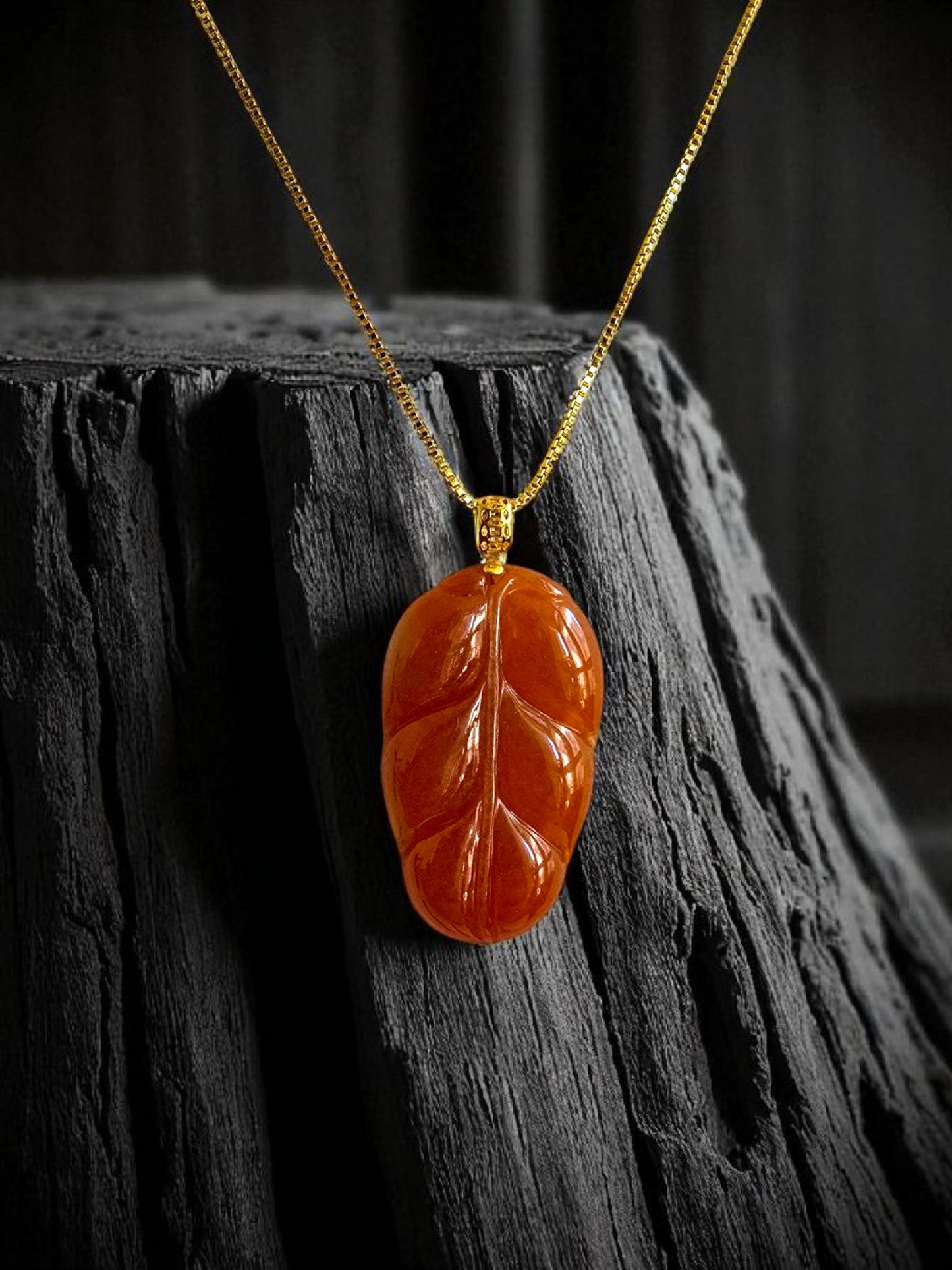 Aka Fuji Leaf (MADE IN JAPAN) Burmese Red A-Jadeite Charm Pendant (with 18K Yellow Gold) - Certified