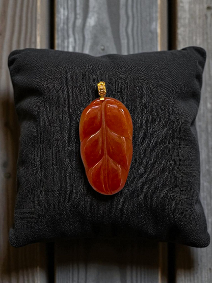 Aka Fuji Leaf (MADE IN JAPAN) Burmese Red A-Jadeite Charm Pendant (with 18K Yellow Gold) - Certified
