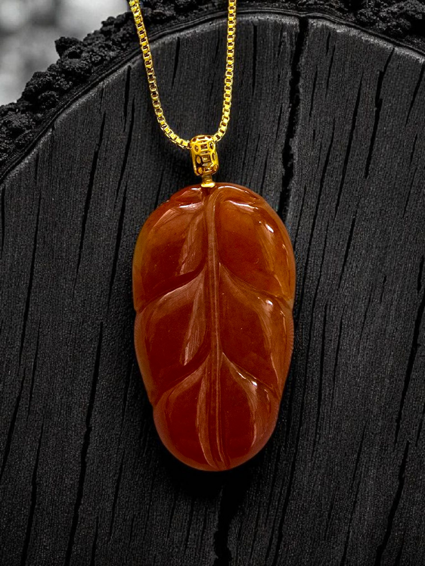 Aka Fuji Leaf (MADE IN JAPAN) Burmese Red A-Jadeite Charm Pendant (with 18K Yellow Gold) - Certified