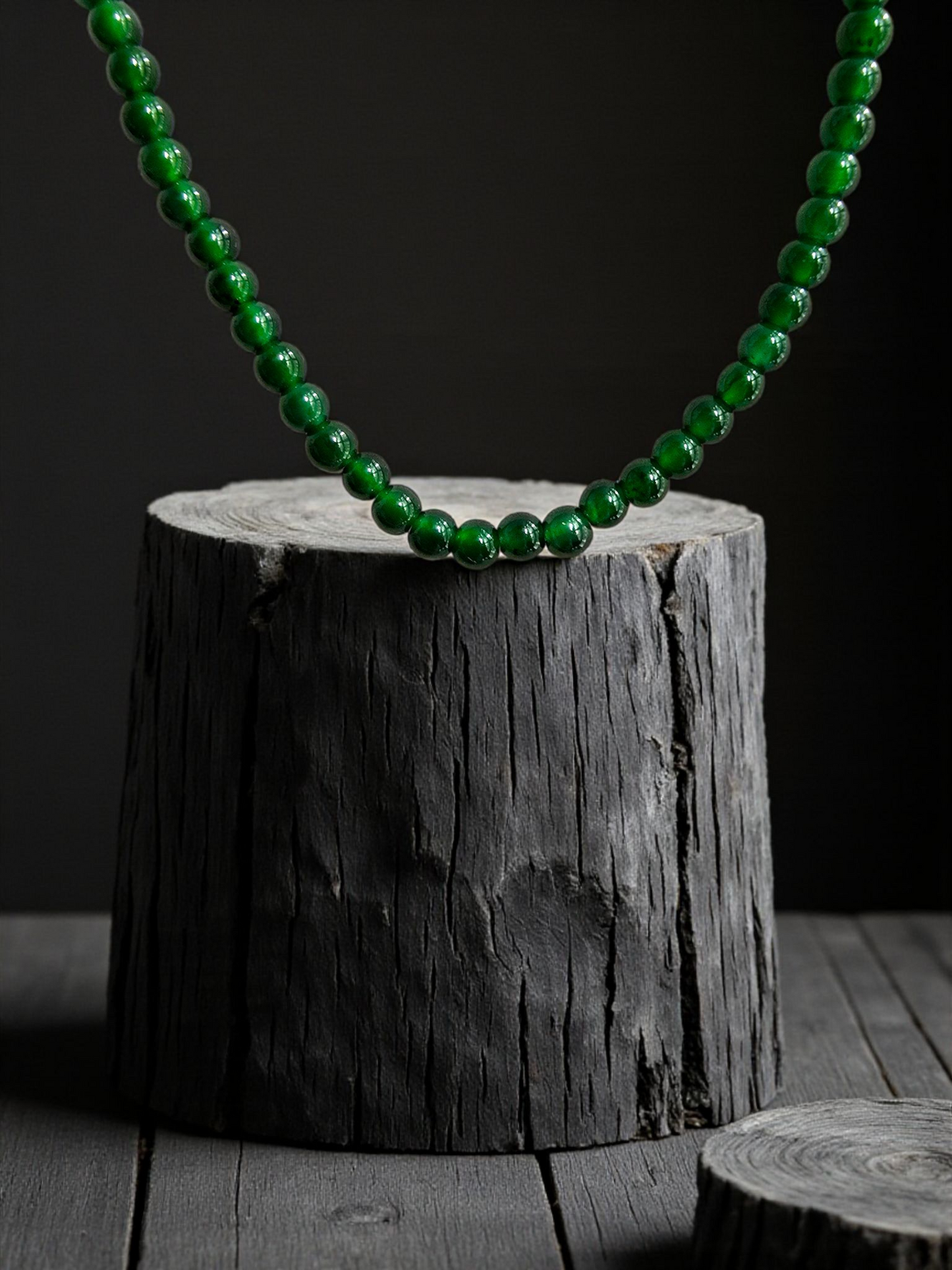 Imperial Green Burmese A-Jade Beaded Long Necklace - 24.50 inches (2.80 mm Beads) with Sterling Silver 925 - Certified - 10010