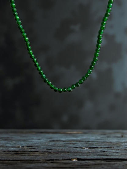 Imperial Green Burmese A-Jade Beaded Long Necklace - 24.50 inches (2.80 mm Beads) with Sterling Silver 925 - Certified - 10010