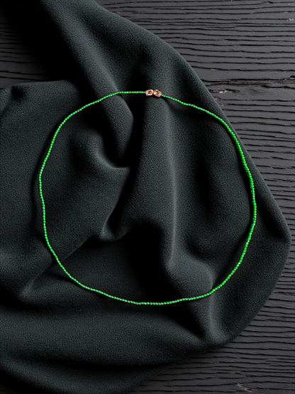 Imperial Green Burmese A-Jade Beaded Long Necklace - 24.50 inches (2.80 mm Beads) with Sterling Silver 925 - Certified - 10010