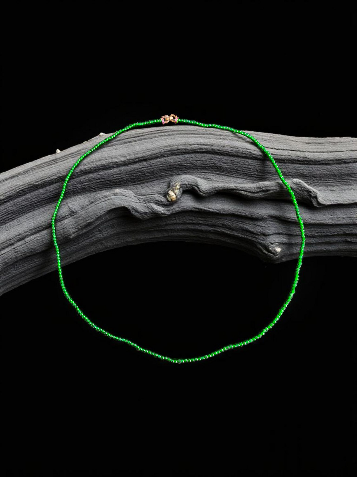 Imperial Green Burmese A-Jade Beaded Long Necklace - 24.50 inches (2.80 mm Beads) with Sterling Silver 925 - Certified - 10010