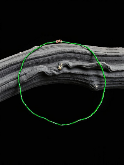 Imperial Green Burmese A-Jade Beaded Long Necklace - 24.50 inches (2.80 mm Beads) with Sterling Silver 925 - Certified - 10010