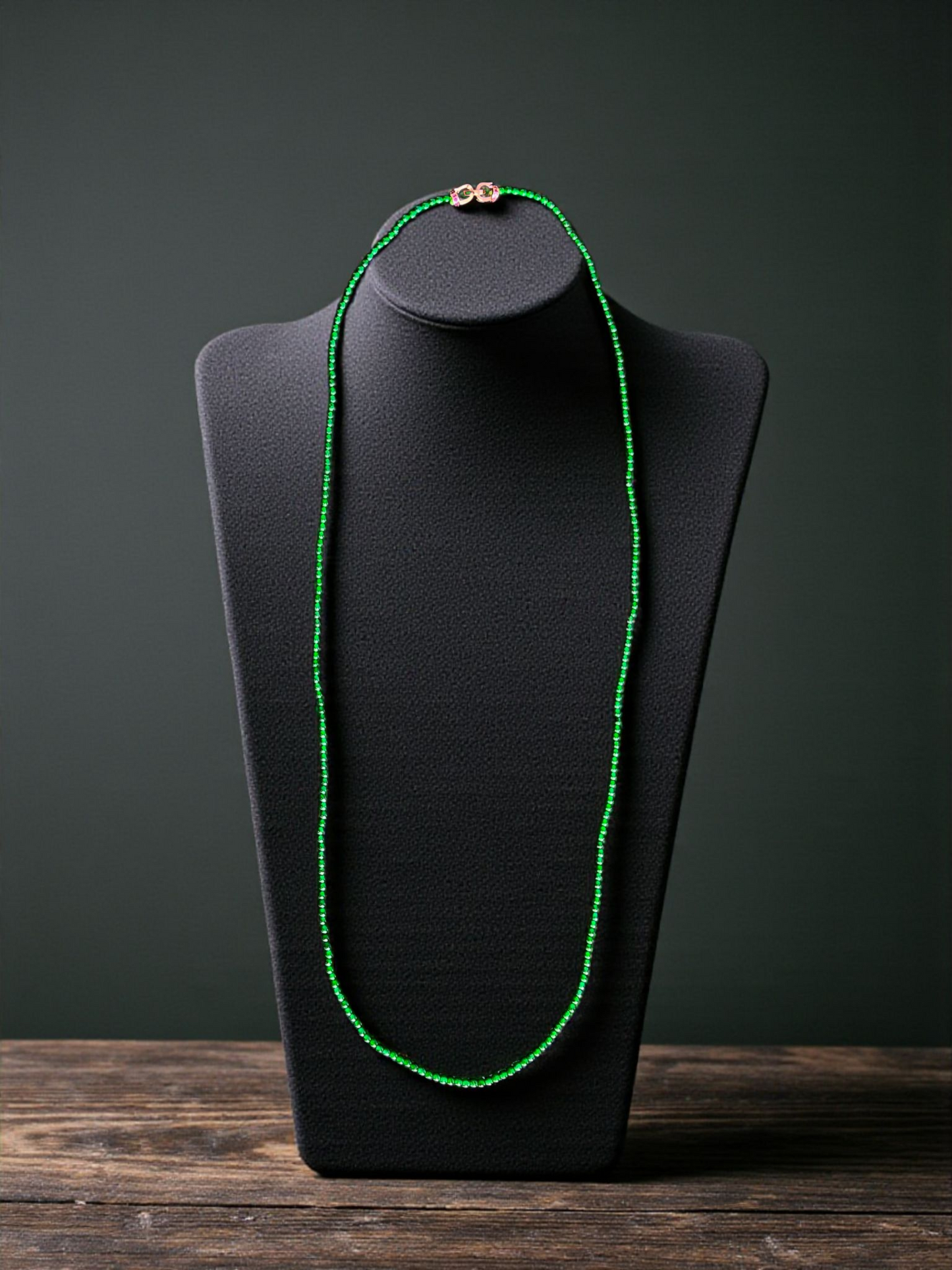 Imperial Green Burmese A-Jade Beaded Long Necklace - 24.50 inches (2.80 mm Beads) with Sterling Silver 925 - Certified - 10010