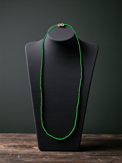 Imperial Green Burmese A-Jade Beaded Long Necklace - 24.50 inches (2.80 mm Beads) with Sterling Silver 925 - Certified - 10010